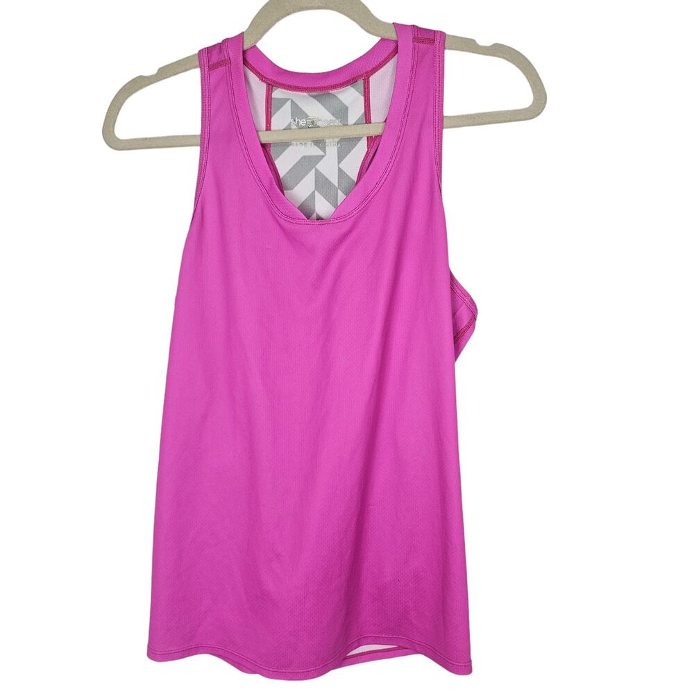 She Beest Womens Racerback Tank Sz L Stretch Wicking Athletic Sporty Activewear